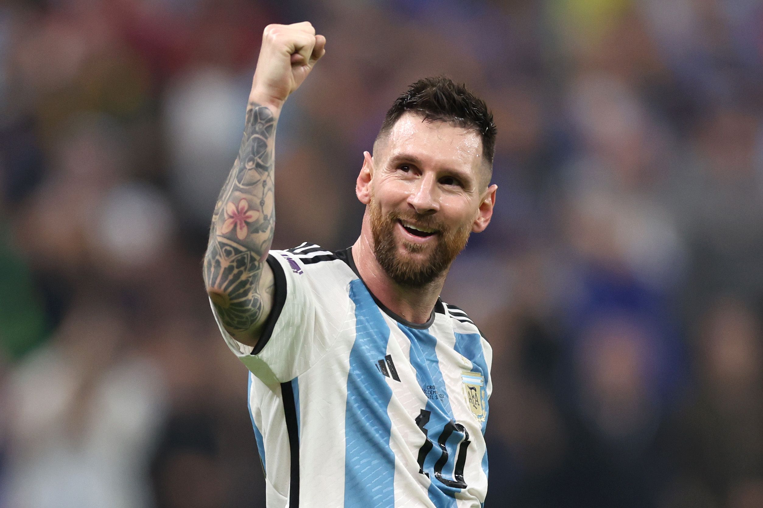 lionel messi celebrates after their sides third goal